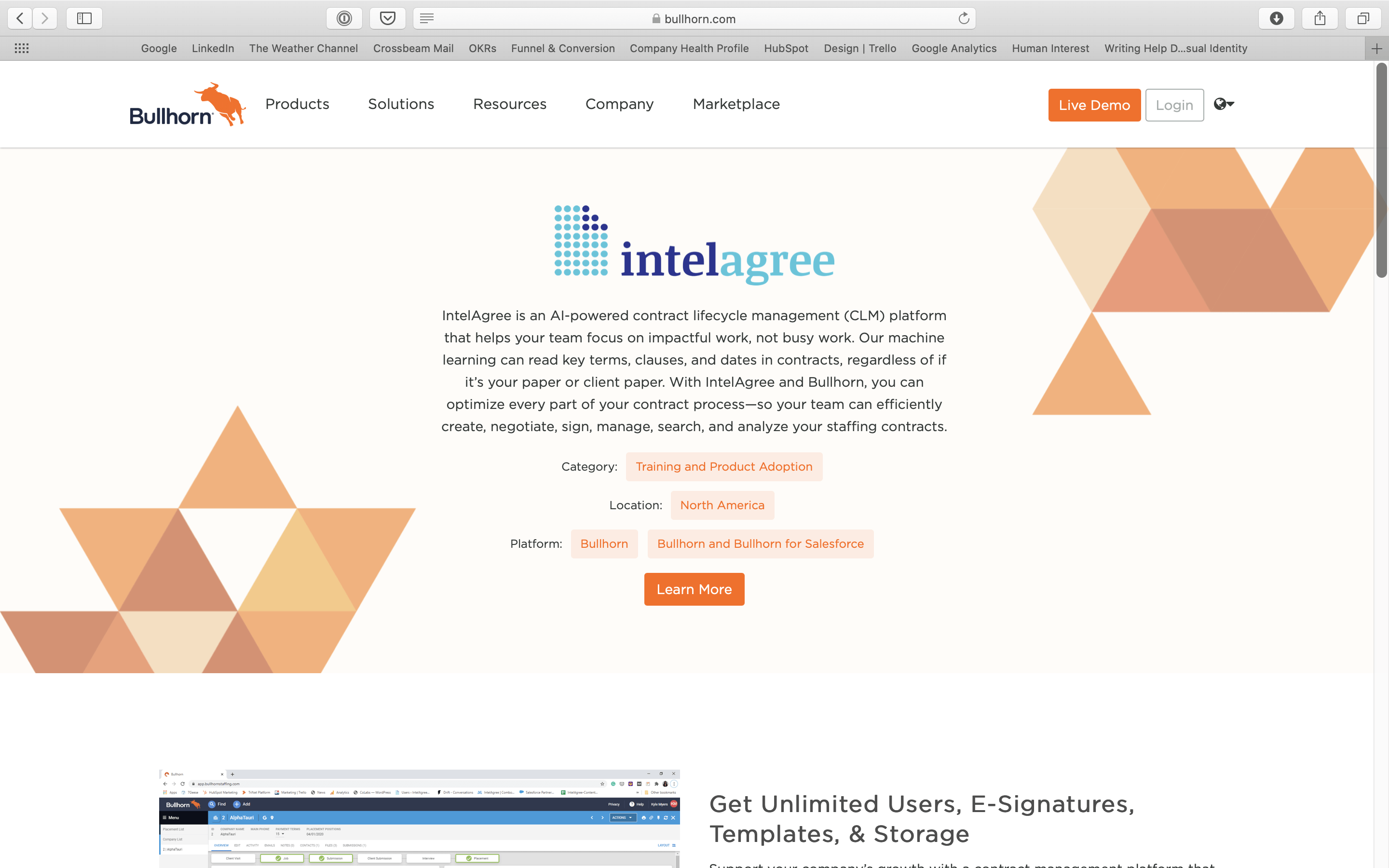 IntelAgree Bullhorn Partner Page