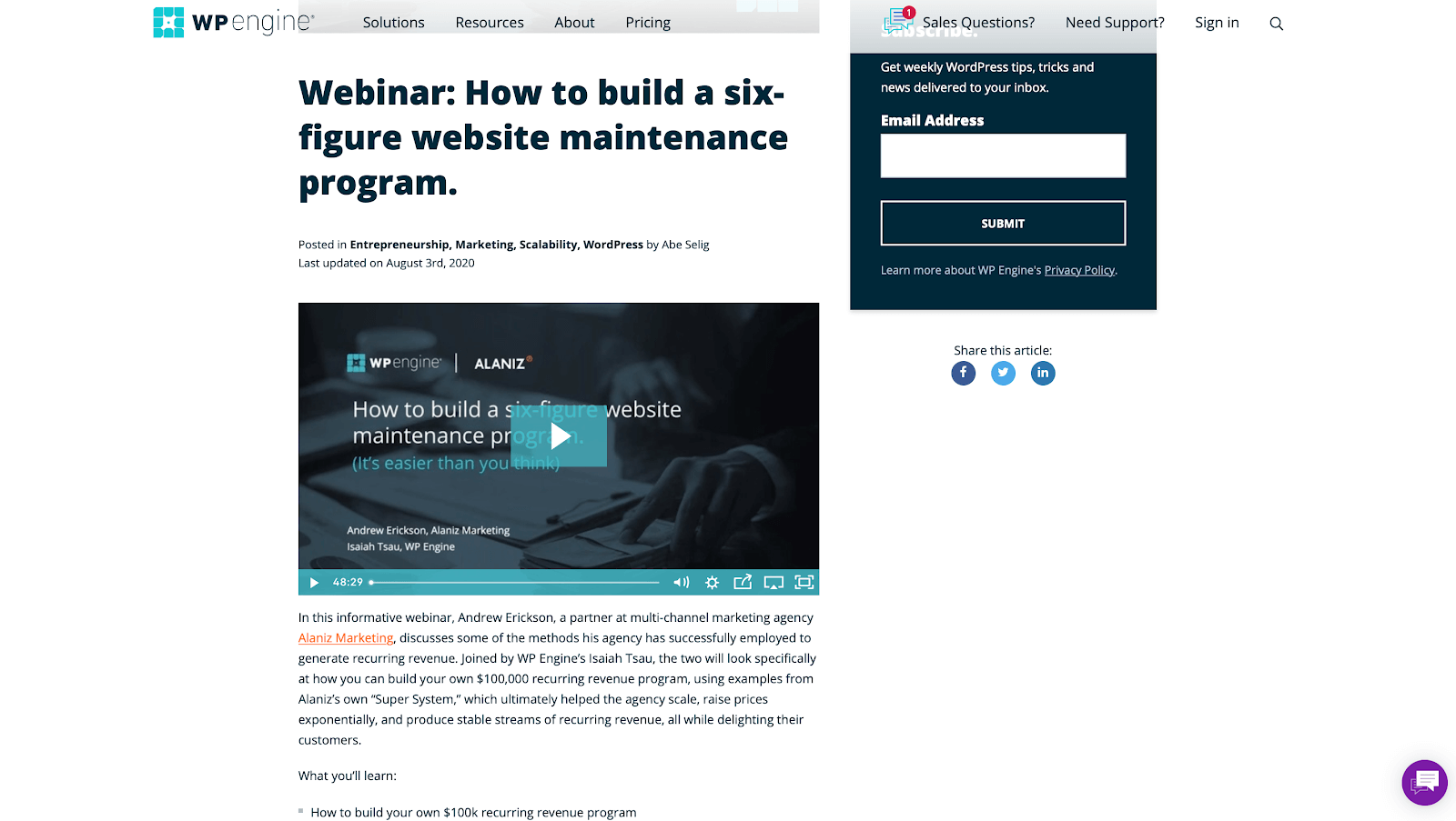 Webinar - How to Build a Six-Figure Website Maintenance Program