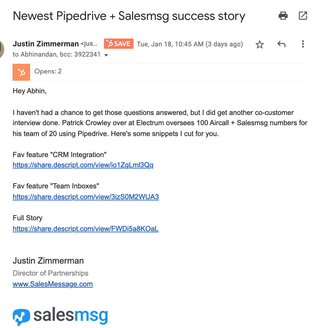 salesmsg-pipedrive-email